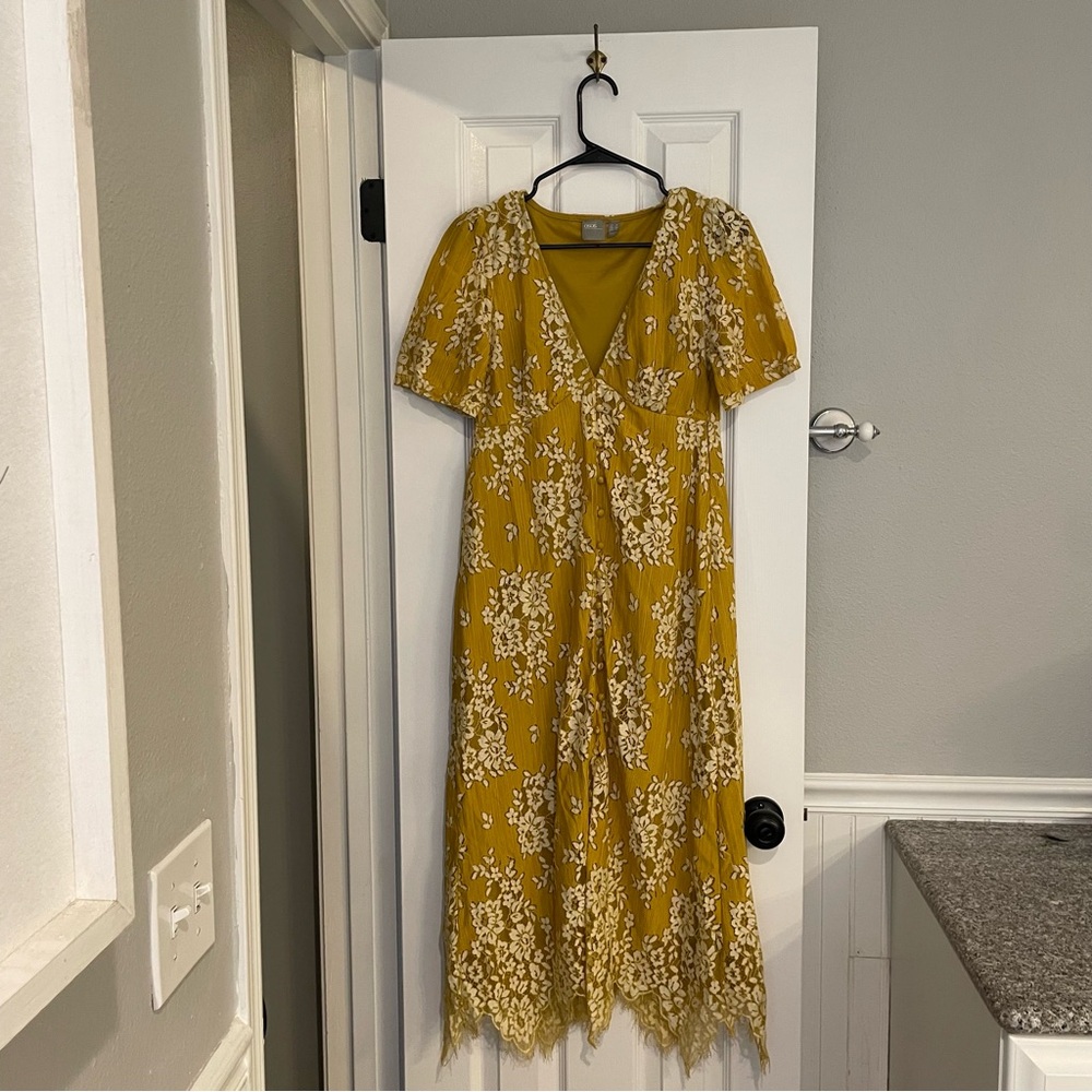 ASOS Mustard Yellow Lace Button Front Midi Dress Size 6 - Picture 3 of 11